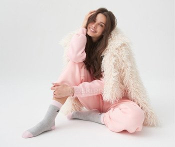 Женские носки AKAR Махровые Мульти серый меланж, розовый BBL-06_GMP